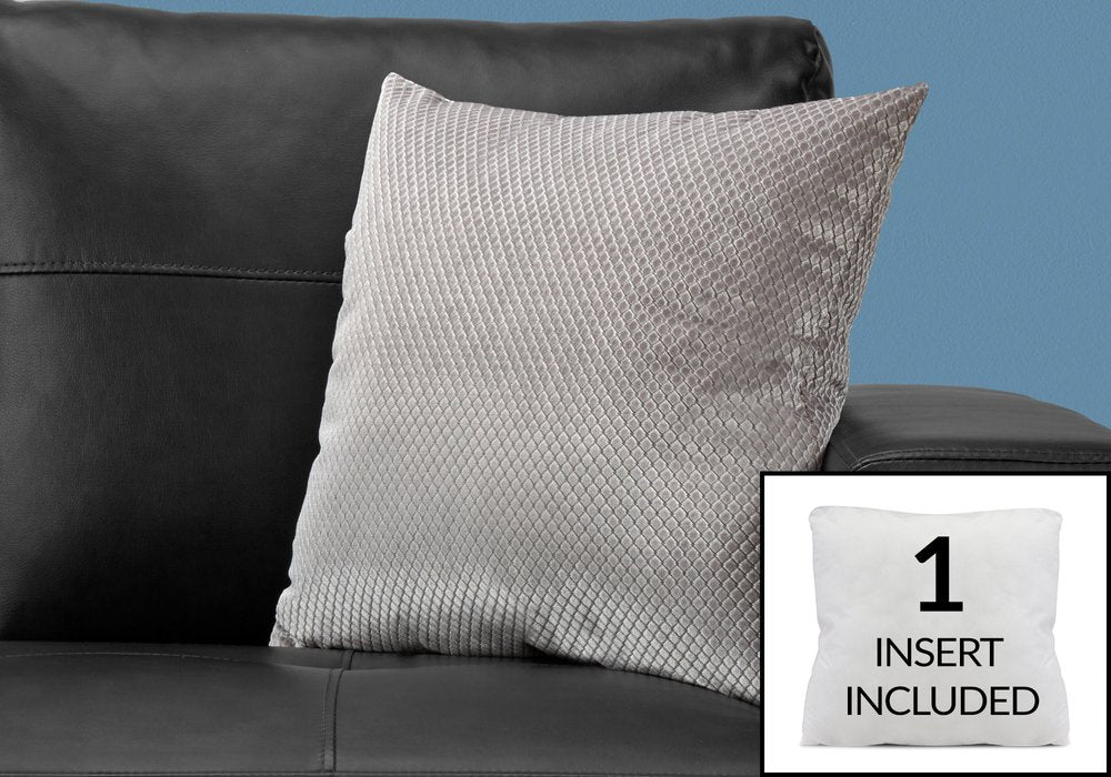 18" X 18" Silver Velvet Polyester Diamond Zippered Pillow
