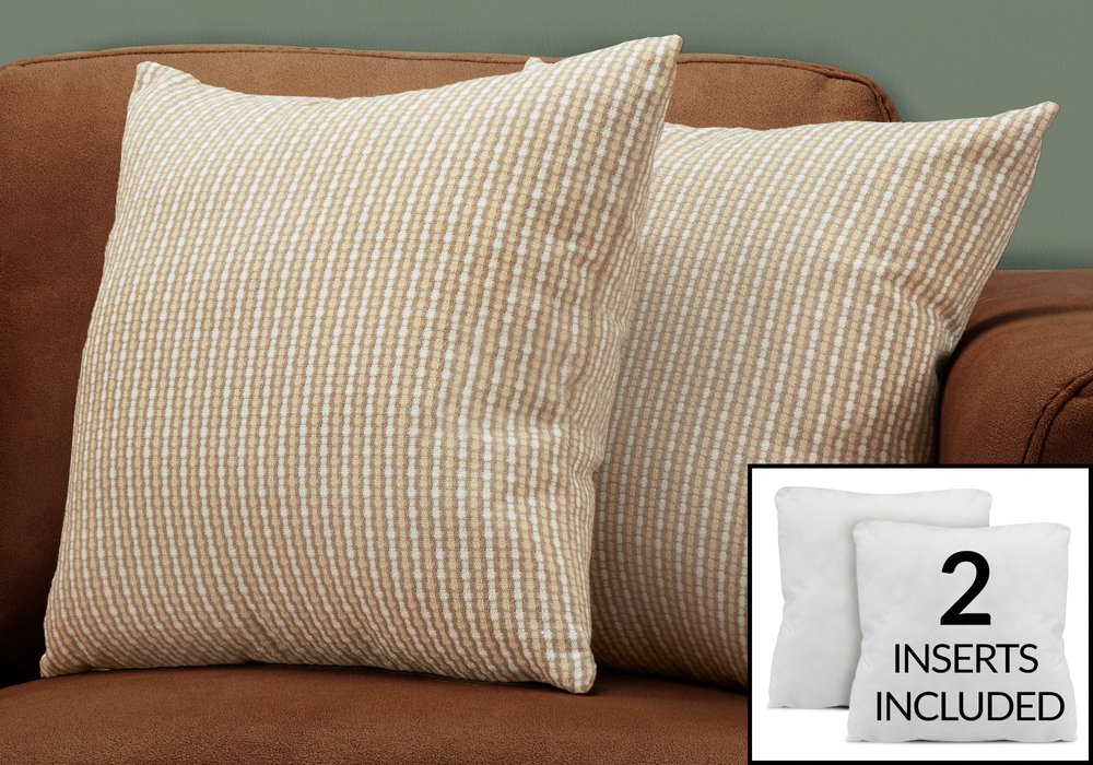 Set Of Two 18" X 18" Taupe Polyester Striped Zippered Pillow