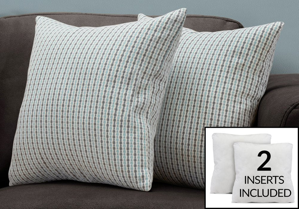 Set Of Two 18" X 18" Taupe Polyester Striped Zippered Pillow