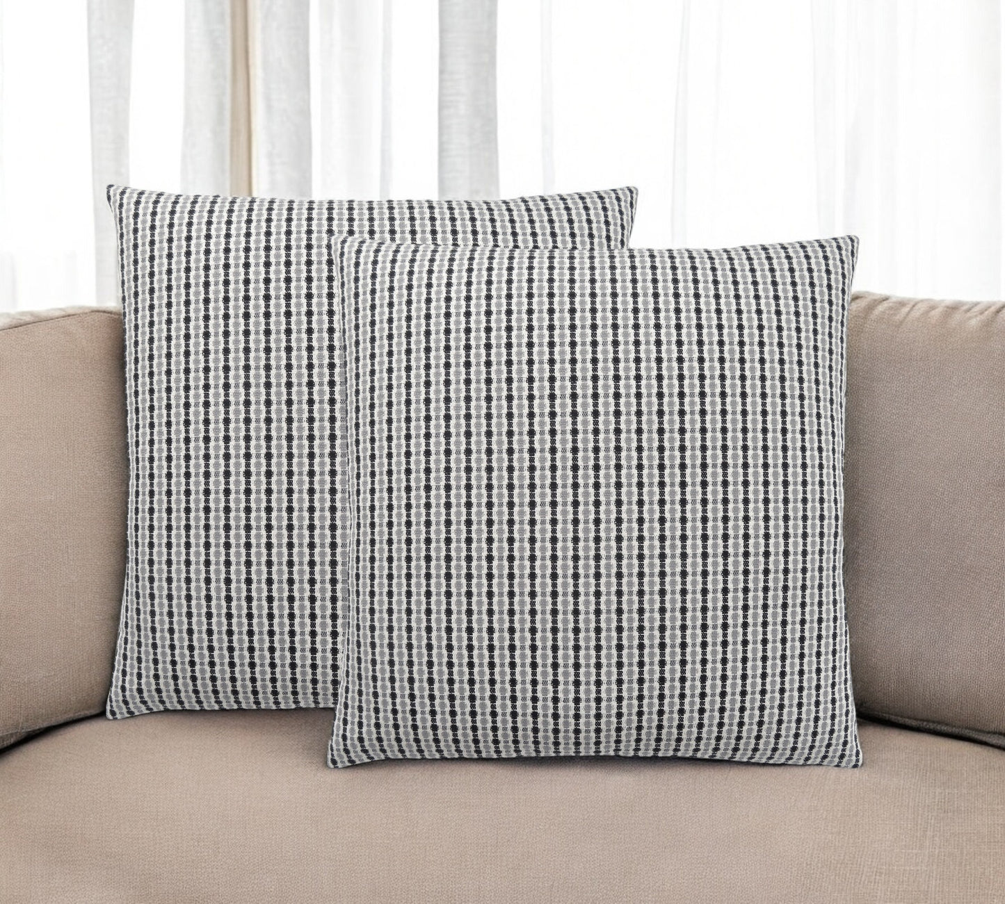 Set Of Two 18" X 18" Taupe Polyester Striped Zippered Pillow