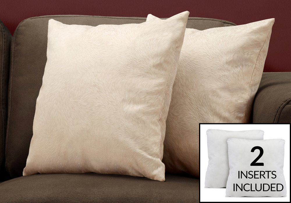 Set Of Two 18" X 18" Taupe Polyester Feather Zippered Pillow