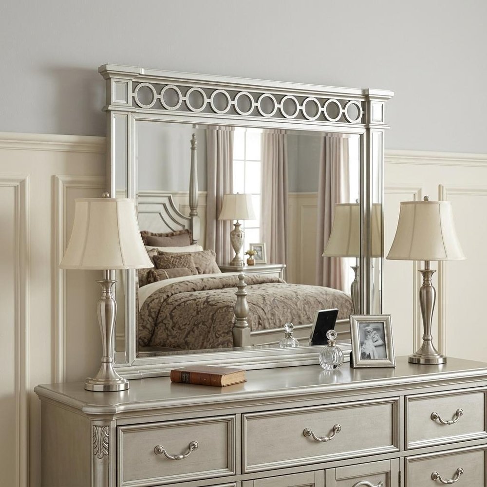 42" Silver Wood Framed Mounted Dresser Mirror
