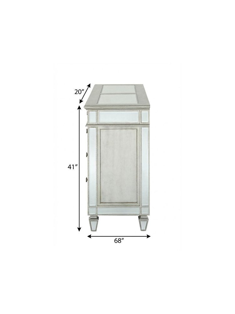 68" Silver Wood Mirrored Eight Drawer Double Dresser