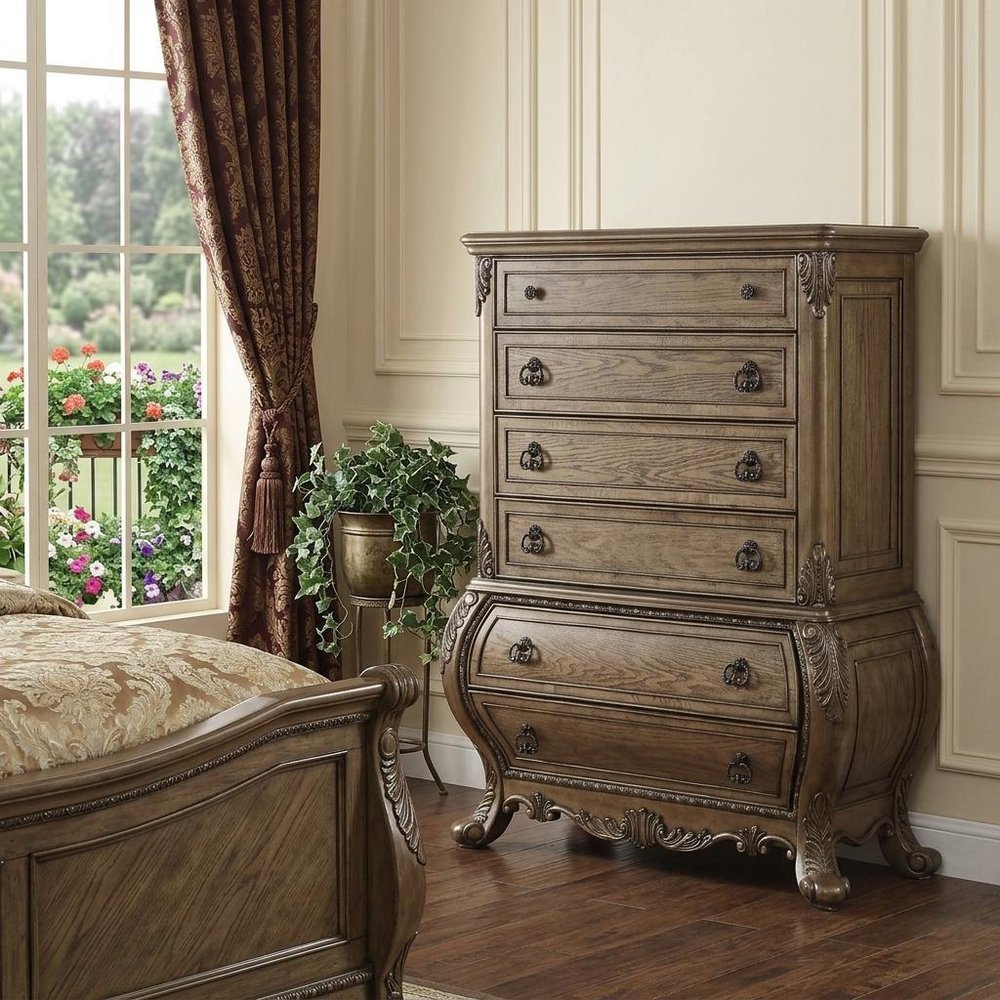 42" Brown Solid Wood Six Drawer