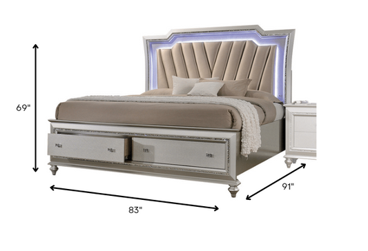 67" X 91" X 69" Pu Champagne Wood Upholstered (Hb) Led Queen Bed