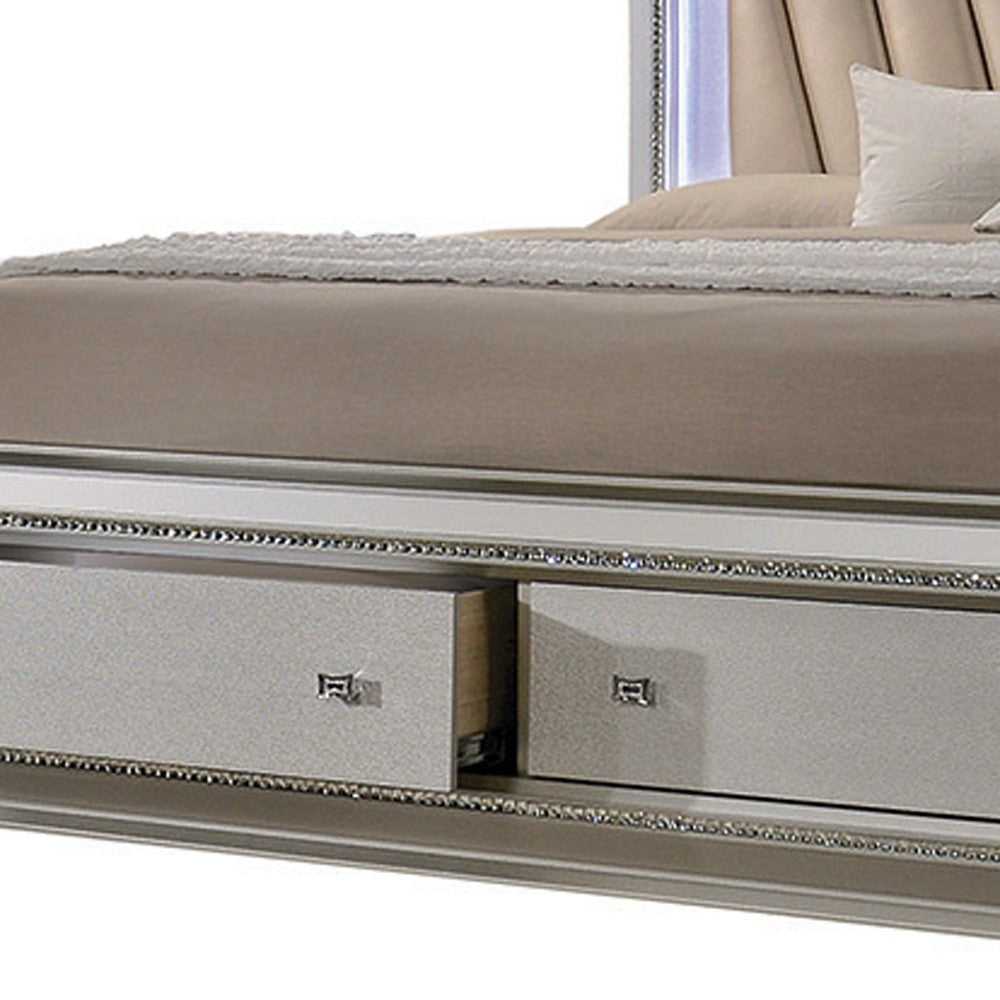 67" X 91" X 69" Pu Champagne Wood Upholstered (Hb) Led Queen Bed