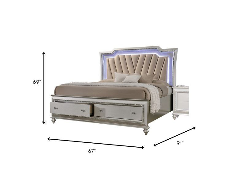 83" X 91" X 69" Pu Champagne Wood Upholstered (Hb) Led Eastern King Bed