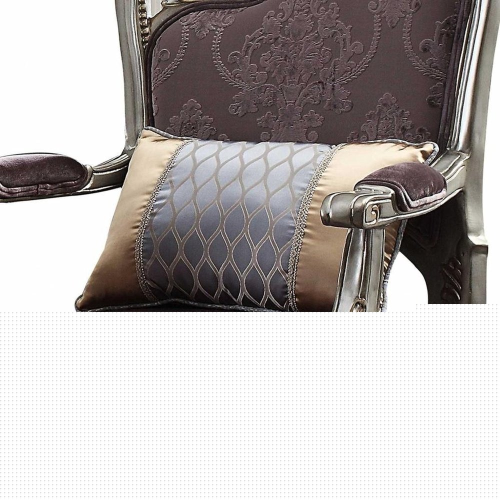 29" Purple and Platinum Velvet Floral Arm Chair And Toss Pillow
