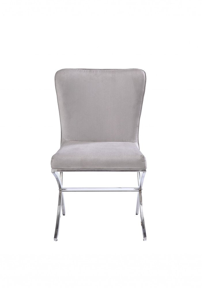 24" Beige and Silver Velvet Parsons Chair
