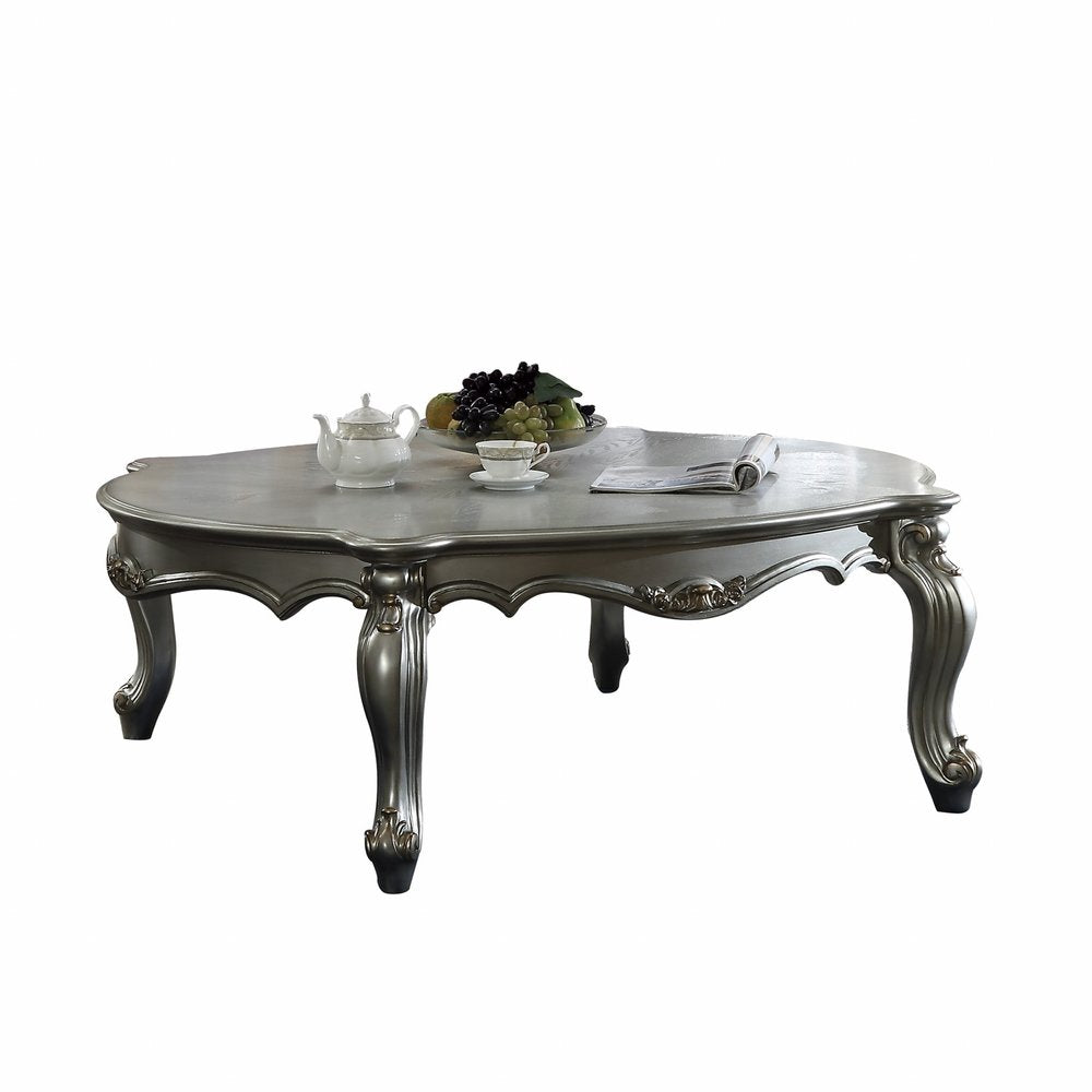 36" White Resin And Wood Coffee Table With Shelf