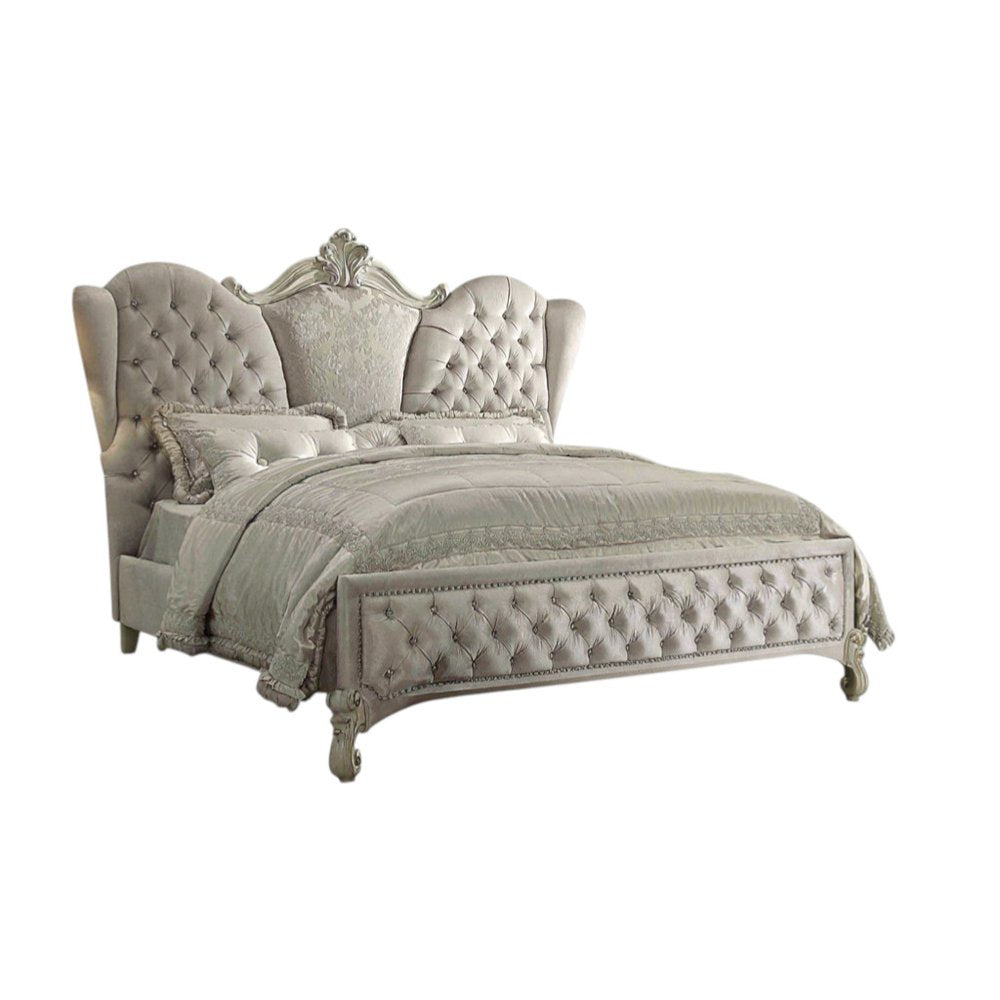 Ivory Solid Wood Tufted Upholstered Velvet Bed Frame