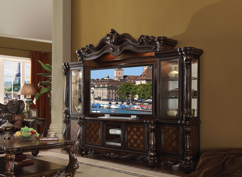118" Dark Brown Solid Wood Floating Mount Entertainment Center