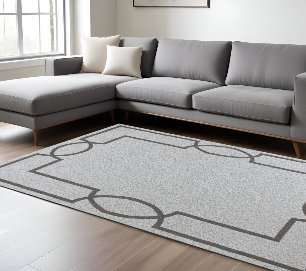 6' X 9' Ivory And Gray Geometric Hand Hooked Area Rug