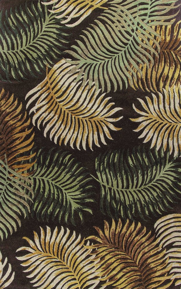 3' X 5' Espresso Beige And Green Wool Botanical Leaves Hand Tufted Area Rug