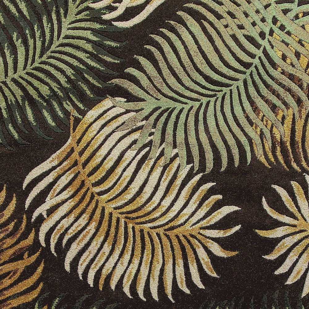 3' X 5' Espresso Beige And Green Wool Botanical Leaves Hand Tufted Area Rug