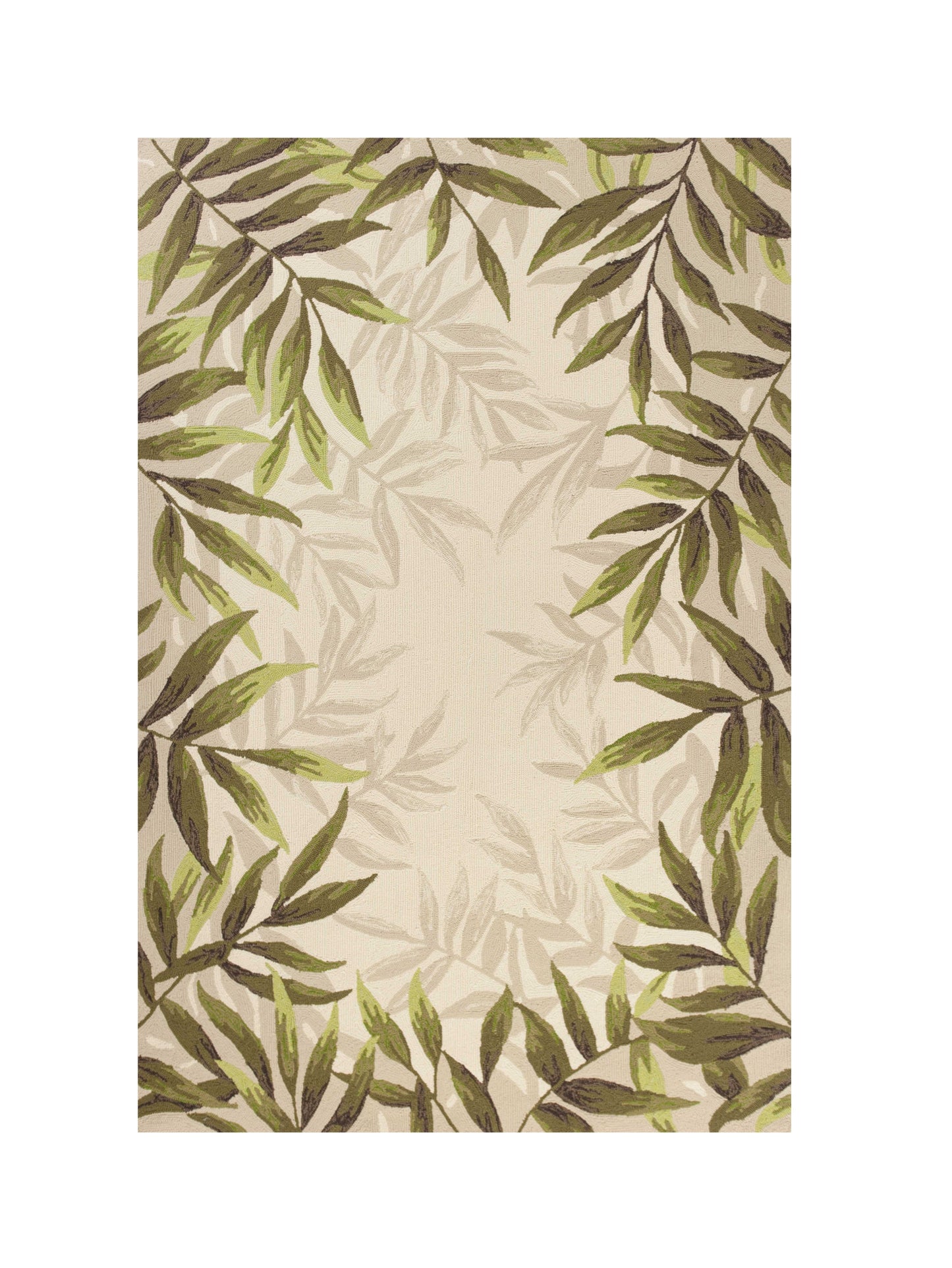 5' X 8' Ivory And Green Wool Botanical Leaves Hand Tufted Area Rug