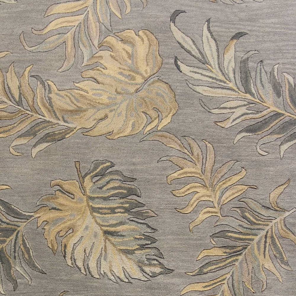5' X 8' Gray And Taupe Wool Botanical Leaves Hand Tufted Area Rug