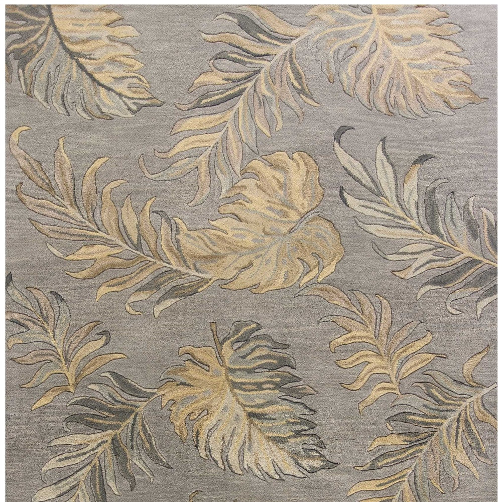 5' X 8' Gray And Taupe Wool Botanical Leaves Hand Tufted Area Rug