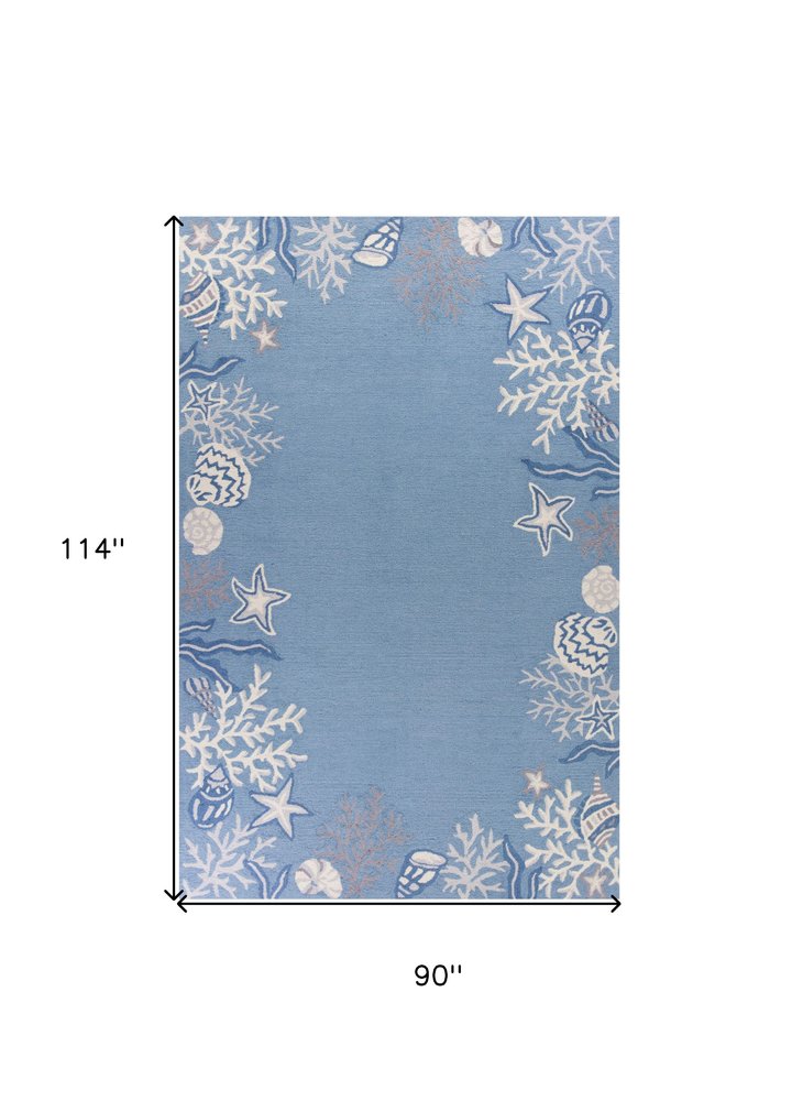 8' X 10' Blue Gray And White Fish and Coral Hand Tufted Area Rug