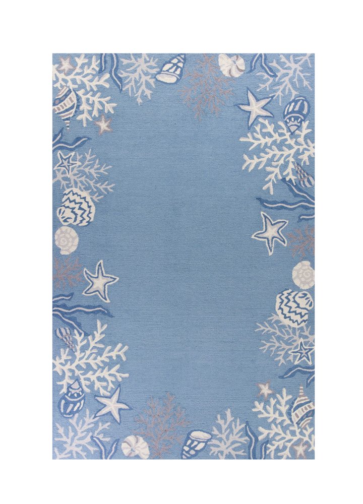 8' X 10' Blue Gray And White Fish and Coral Hand Tufted Area Rug