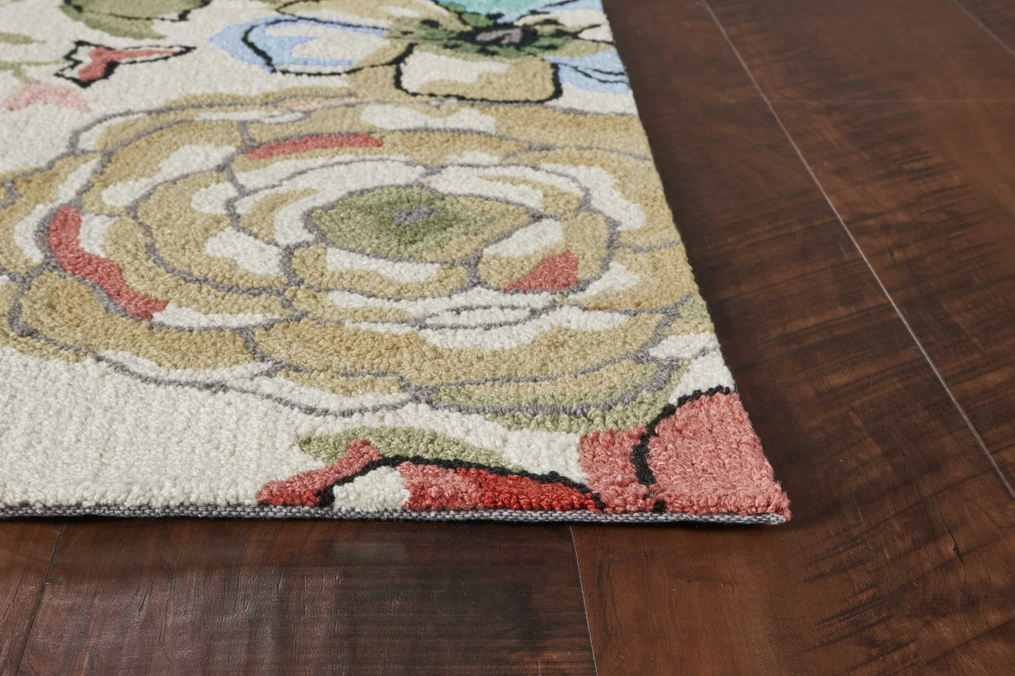 8' X 8' Sand Blue And Red Floral Hand Hooked Round Rug