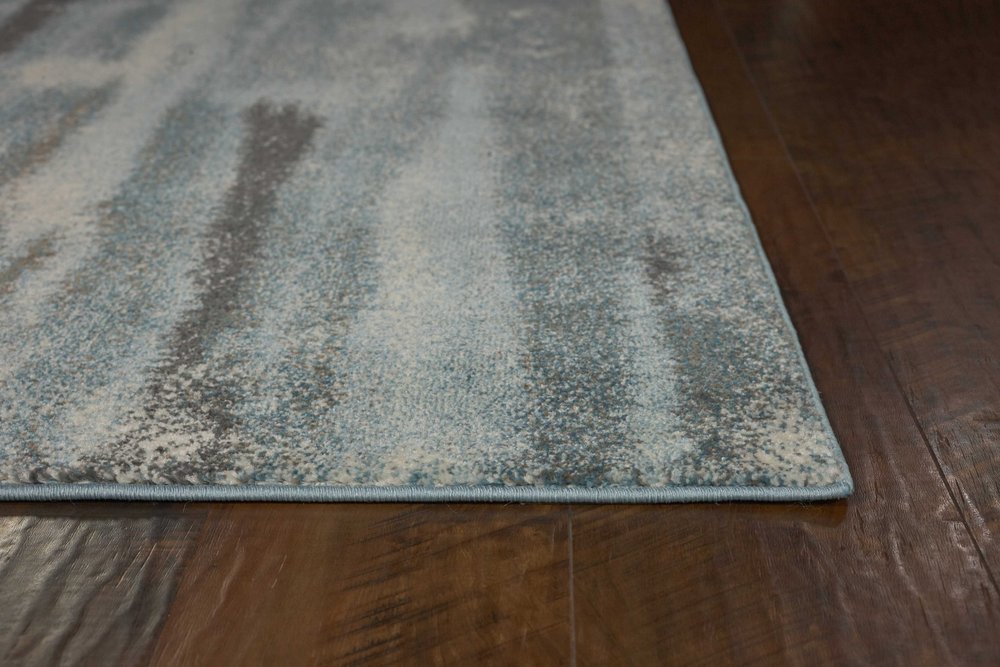 7' X 10' Teal Blue And White Abstract Distressed Area Rug
