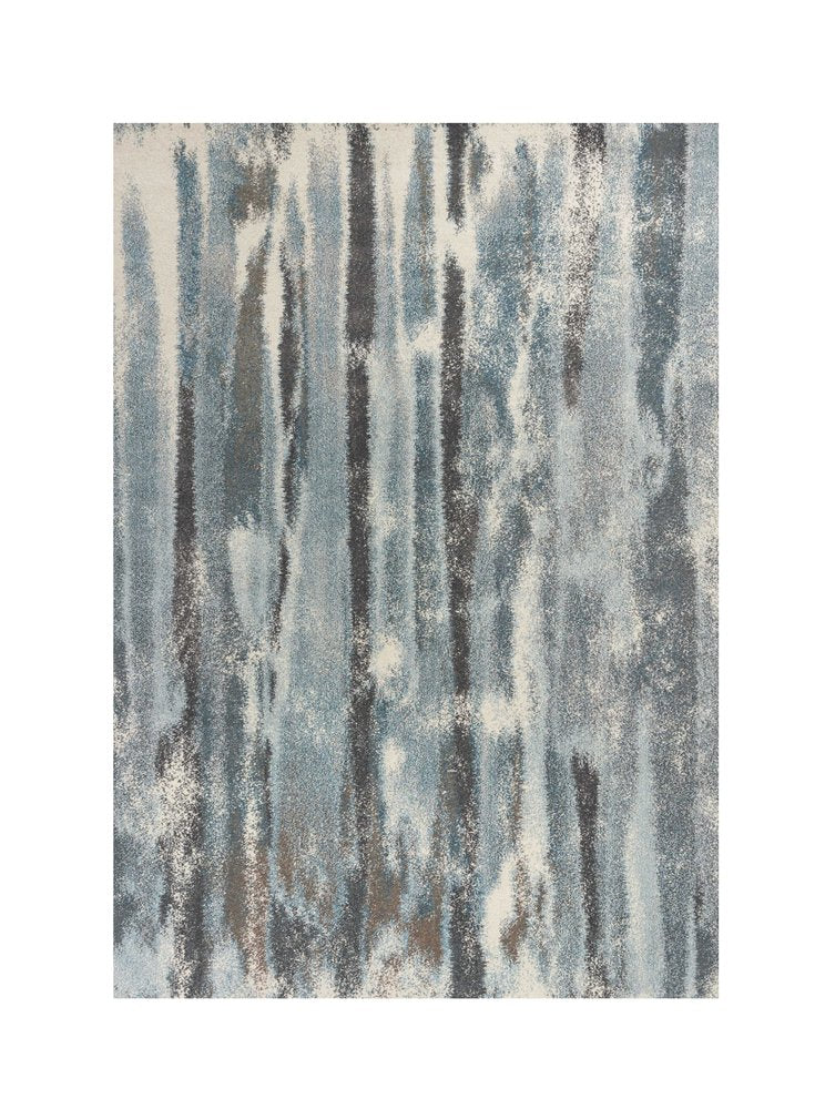 7' X 10' Teal Blue And White Abstract Distressed Area Rug