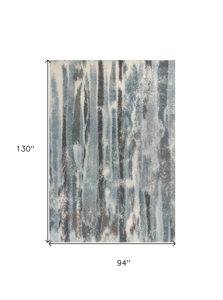 7' X 10' Teal Blue And White Abstract Distressed Area Rug