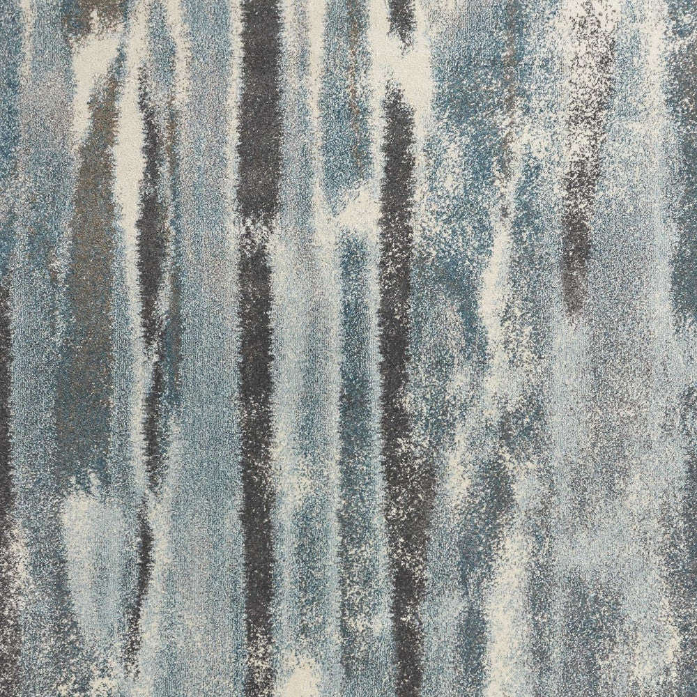 7' X 10' Teal Blue And White Abstract Distressed Area Rug