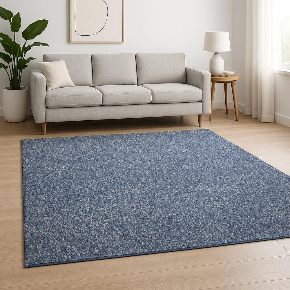 8' X 10' Indigo And Ivory Abstract Shag Hand Woven Area Rug
