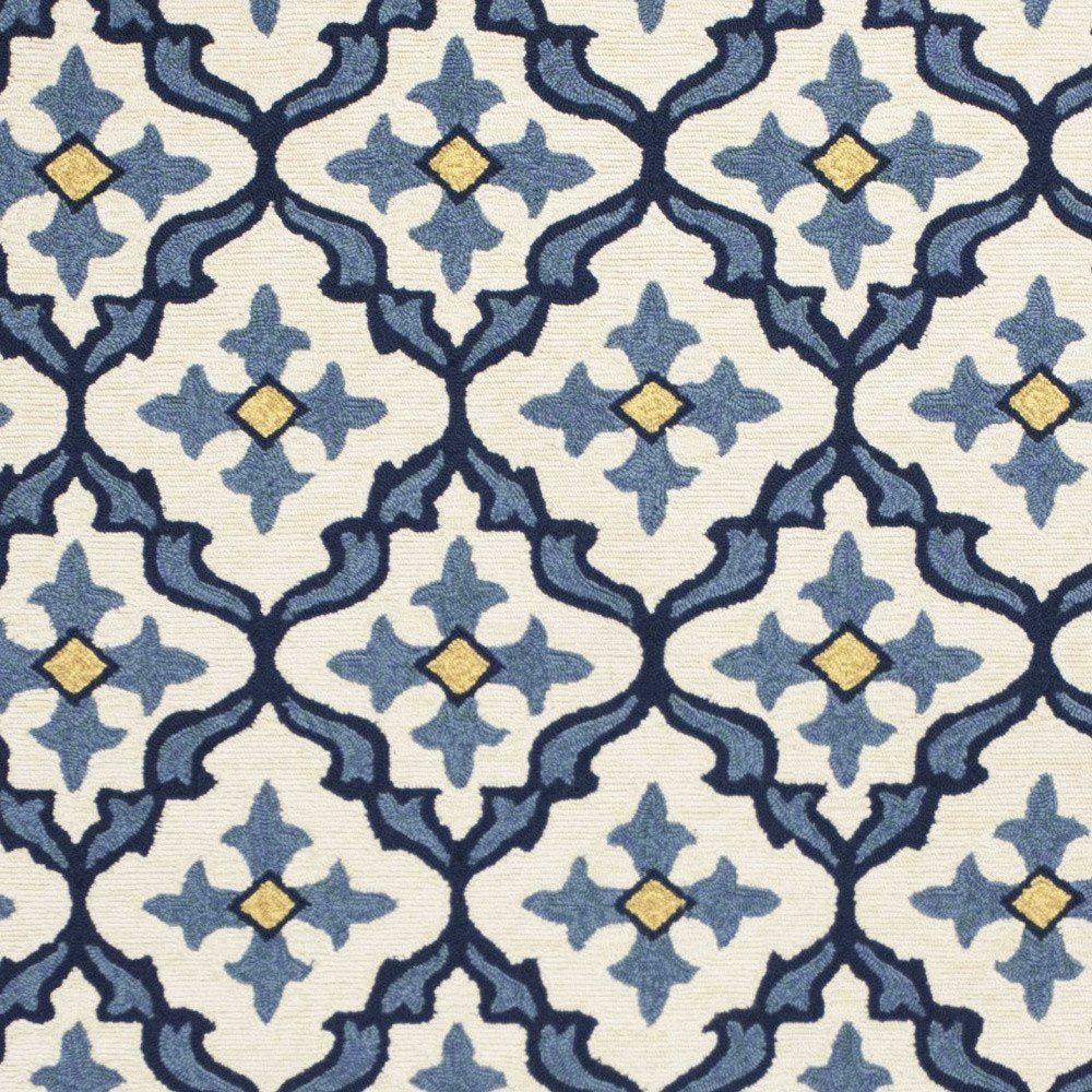 2' X 3' Ivory and Blue Moroccan Handmade Indoor Outdoor Area Rug