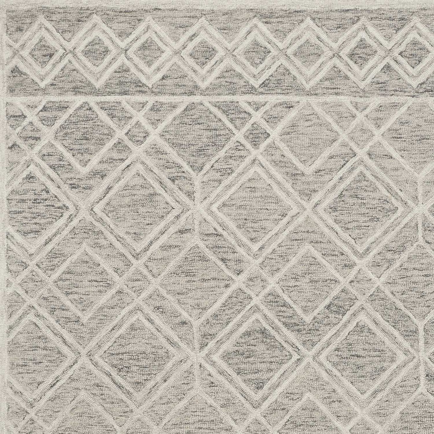5' X 7' Sand Beige And Ivory Wool Geometric Hand Hooked Area Rug