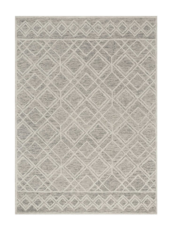 5' X 7' Sand Beige And Ivory Wool Geometric Hand Hooked Area Rug