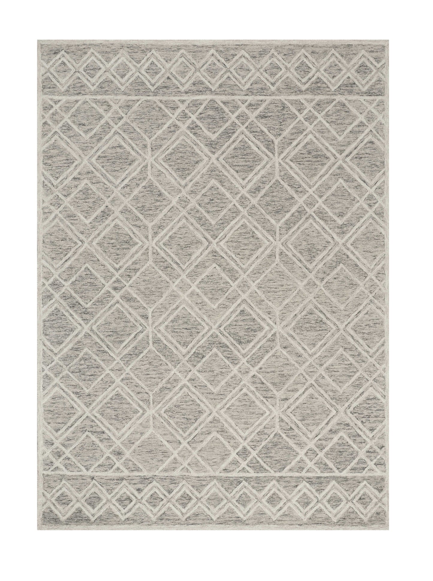 5' X 7' Sand Beige And Ivory Wool Geometric Hand Hooked Area Rug
