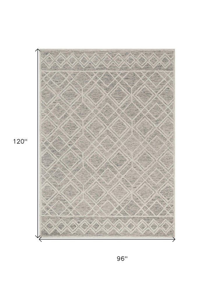 5' X 7' Sand Beige And Ivory Wool Geometric Hand Hooked Area Rug