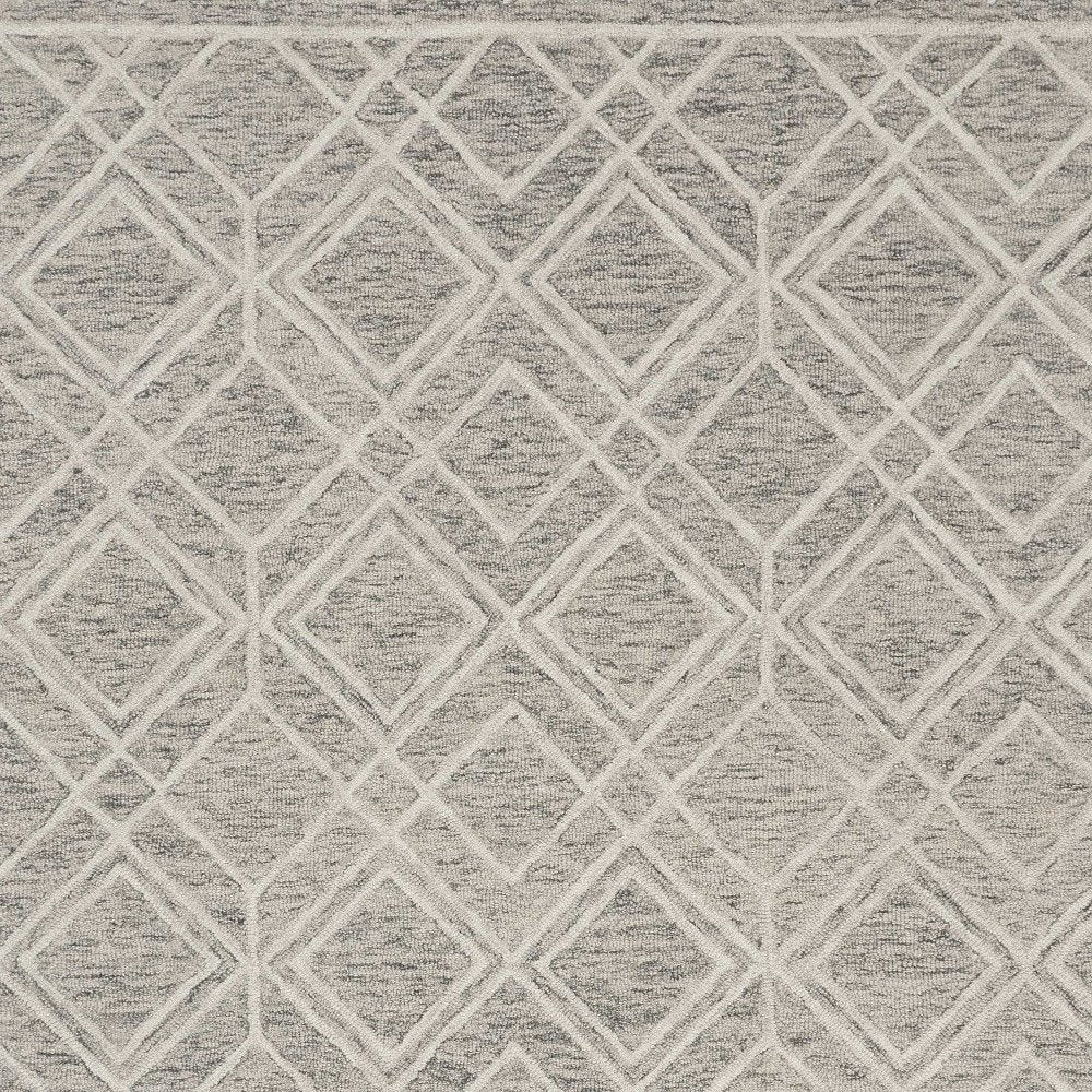 5' X 7' Sand Beige And Ivory Wool Geometric Hand Hooked Area Rug