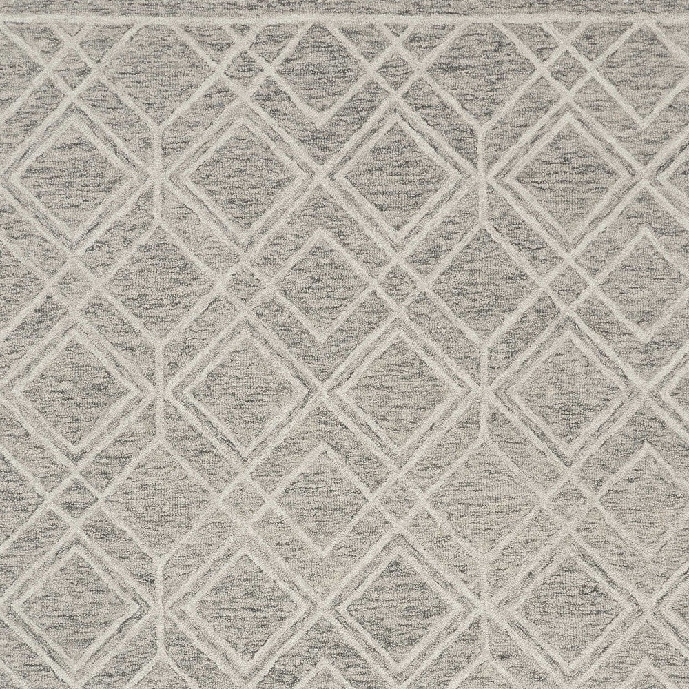 5' X 7' Sand Beige And Ivory Wool Geometric Hand Hooked Area Rug