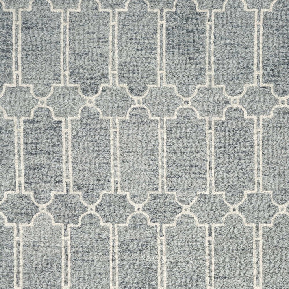 8' X 10' Slate Blue And Ivory Wool Geometric Hand Tufted Area Rug