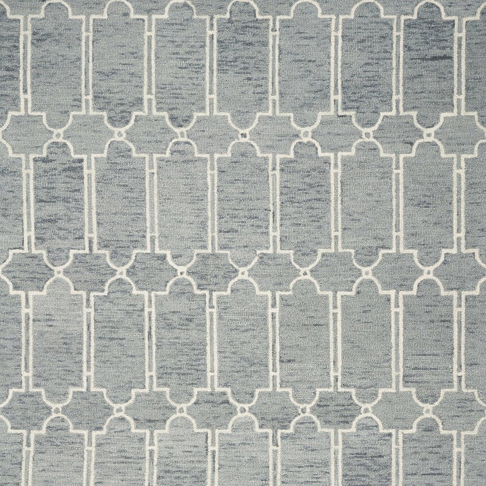 8' X 10' Slate Blue And Ivory Wool Geometric Hand Tufted Area Rug