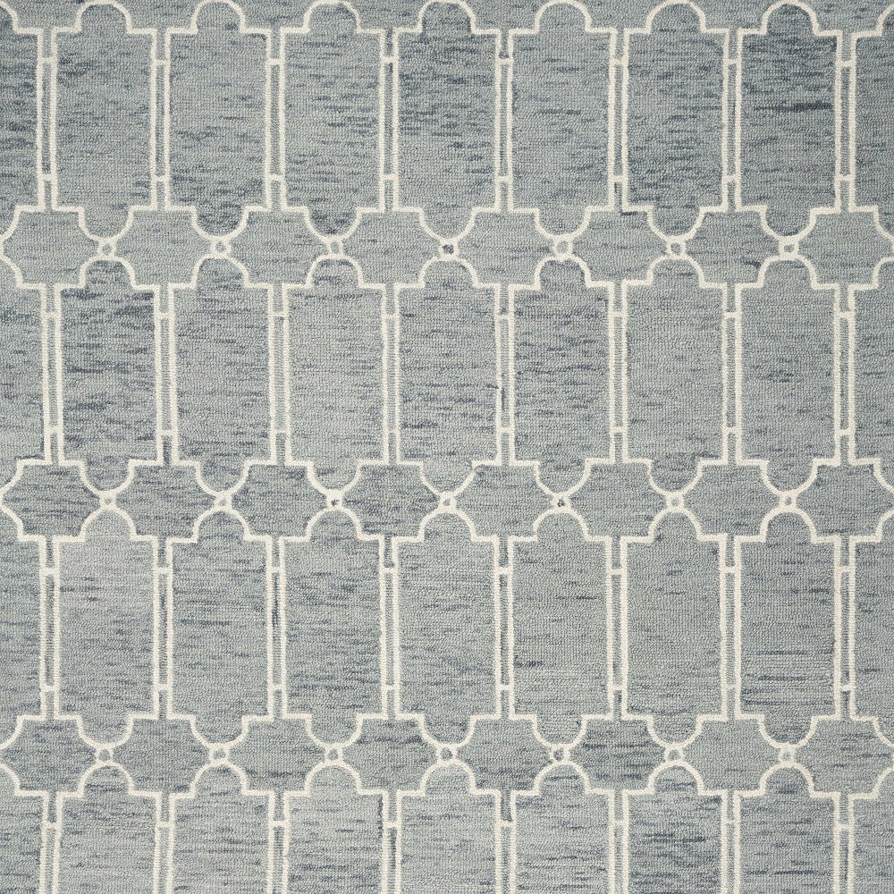 8' X 10' Slate Blue And Ivory Wool Geometric Hand Tufted Area Rug