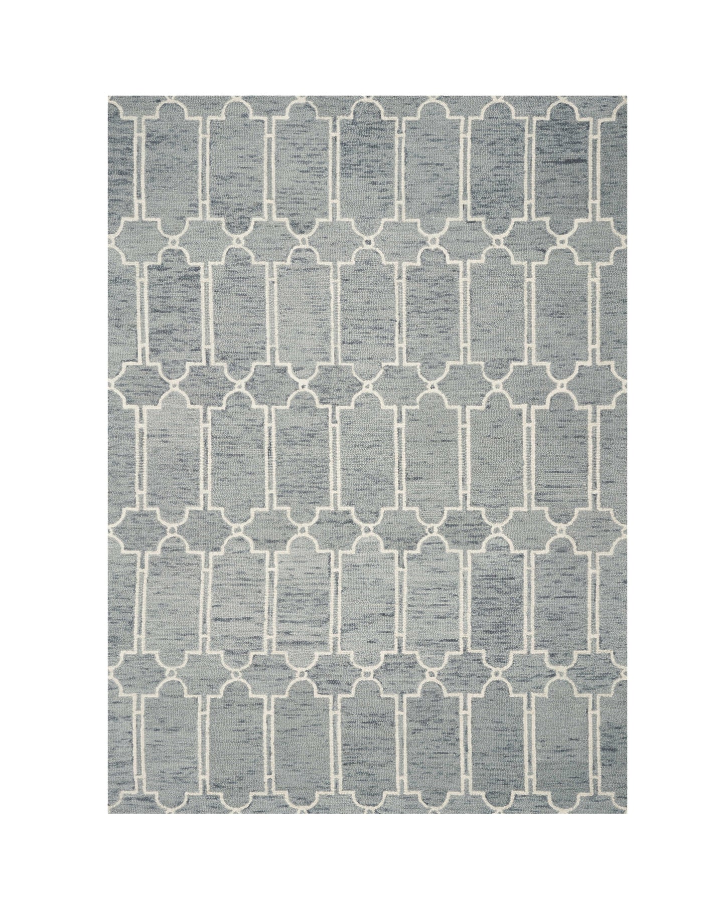 8' X 10' Slate Blue And Ivory Wool Geometric Hand Tufted Area Rug