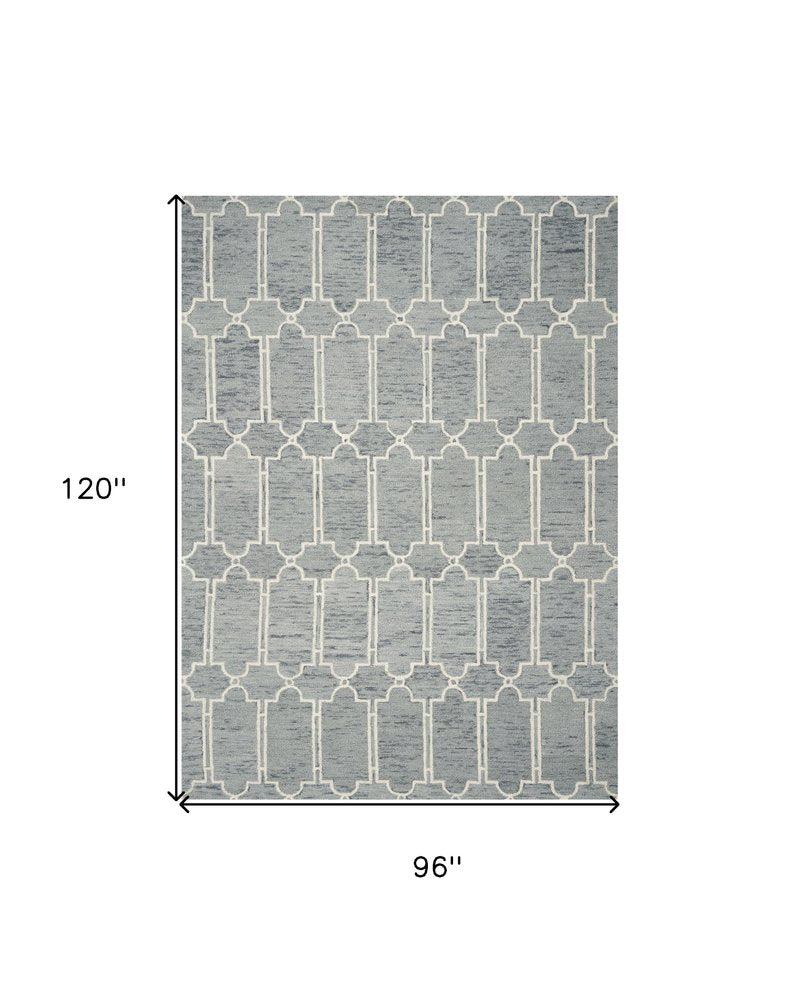8' X 10' Slate Blue And Ivory Wool Geometric Hand Tufted Area Rug