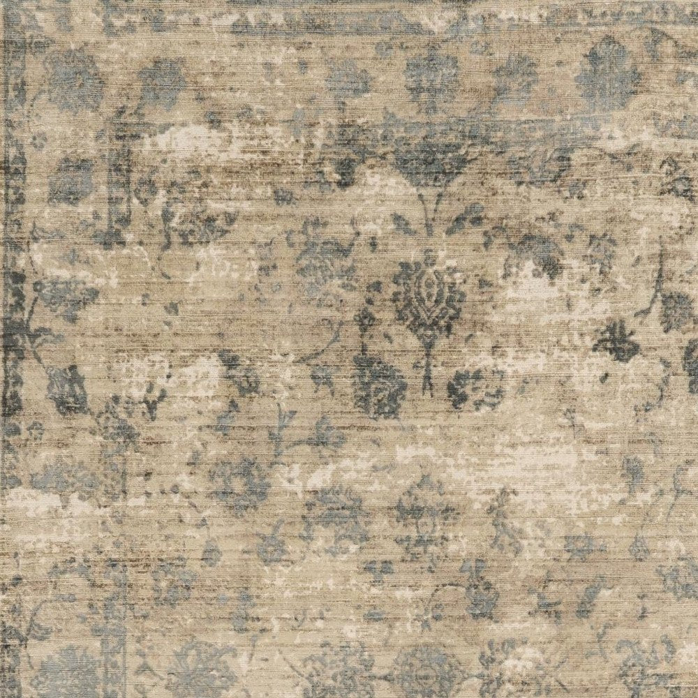 5' X 7' Beige And Blue Floral Medallion Hand Loomed Area Rug