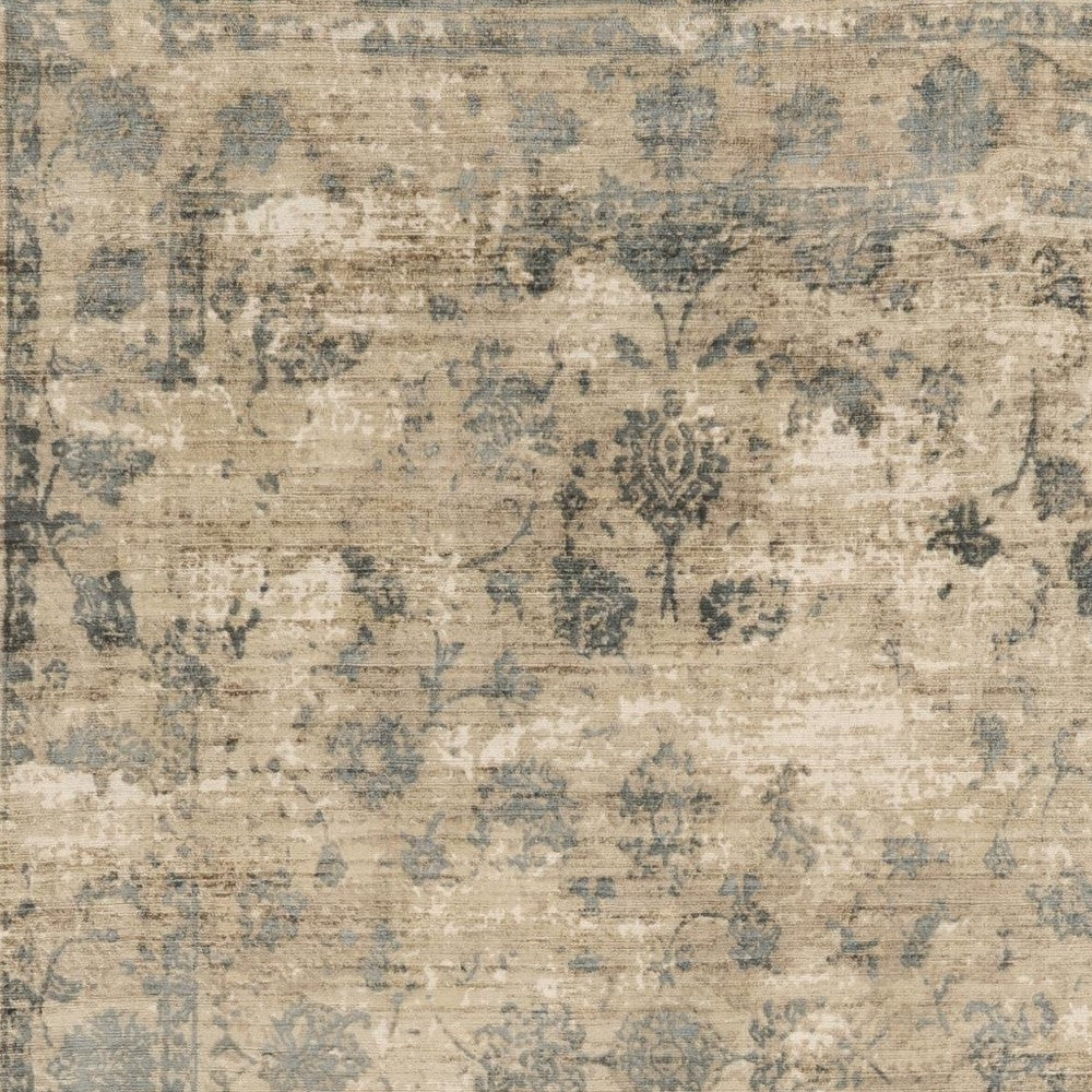 5' X 7' Beige And Blue Floral Medallion Hand Loomed Area Rug