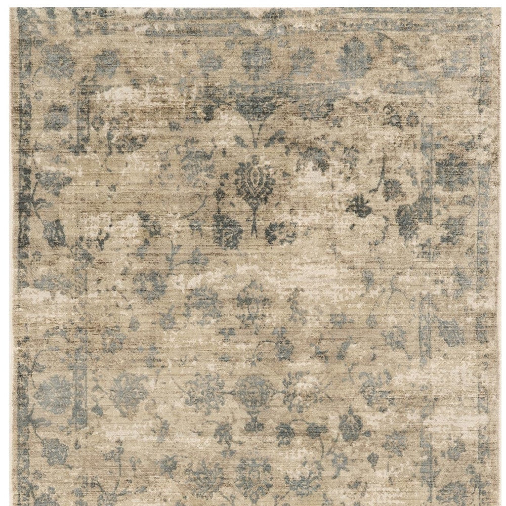 5' X 7' Beige And Blue Floral Medallion Hand Loomed Area Rug