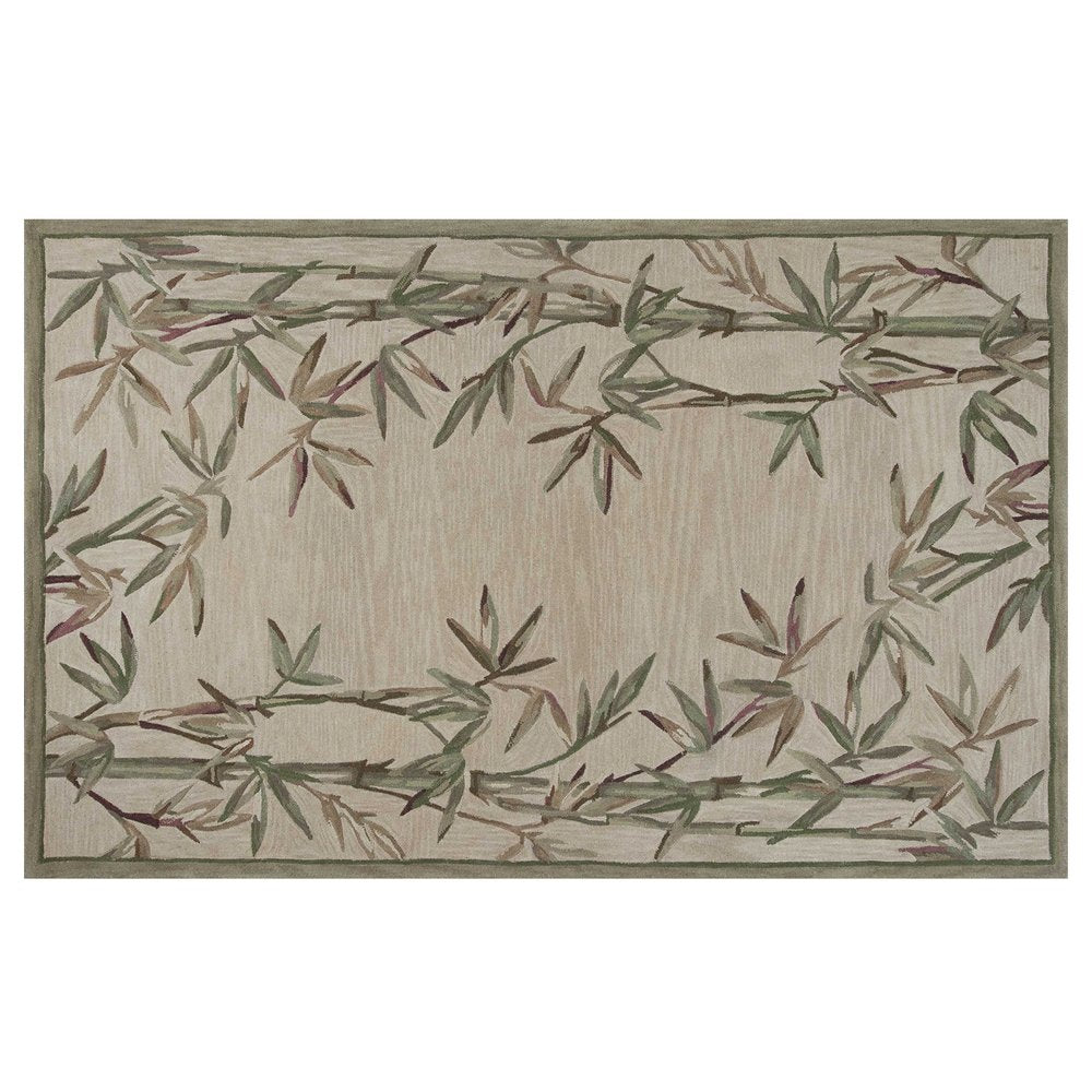 10' Ivory Green And Brown Wool Botanical Leaves Hand Tufted Runner Rug