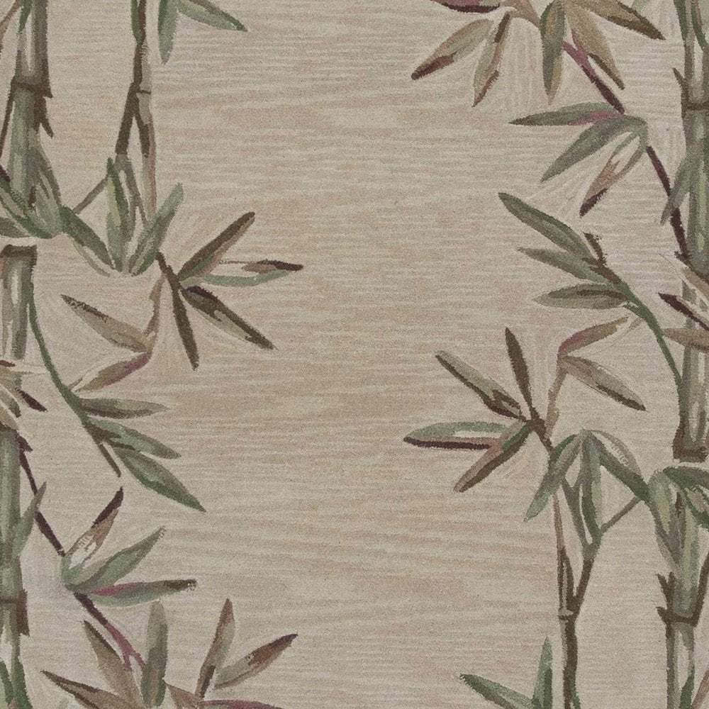10' Ivory Green And Brown Wool Botanical Leaves Hand Tufted Runner Rug