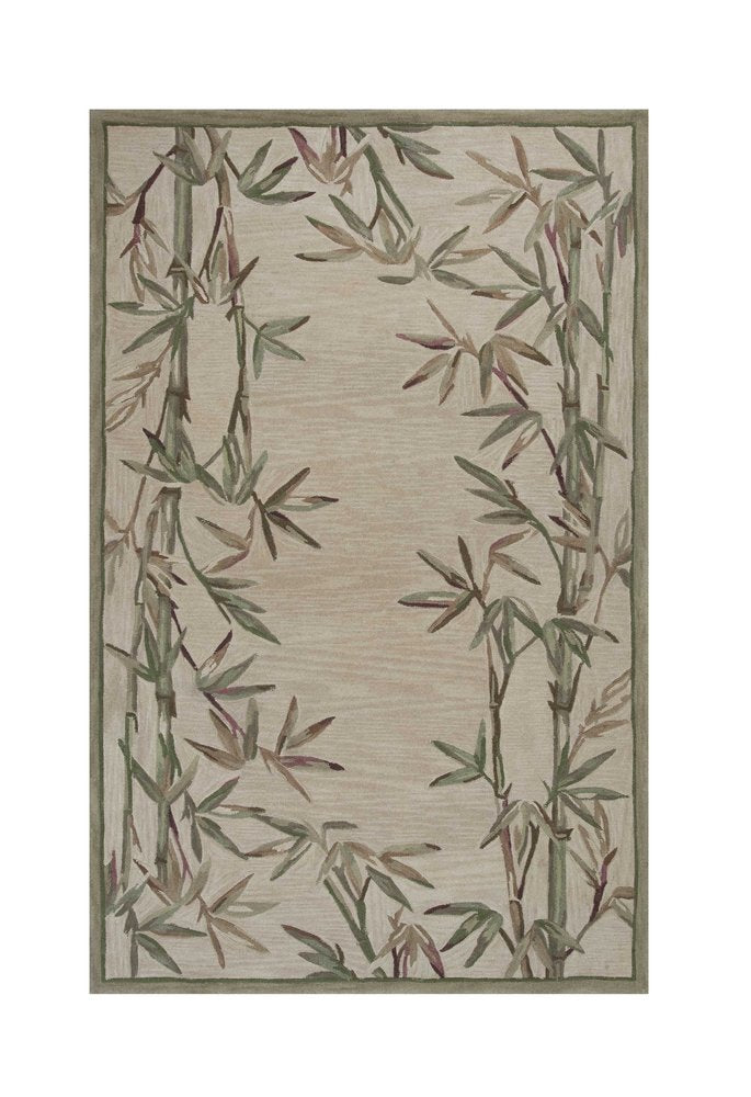 10' Ivory Green And Brown Wool Botanical Leaves Hand Tufted Runner Rug