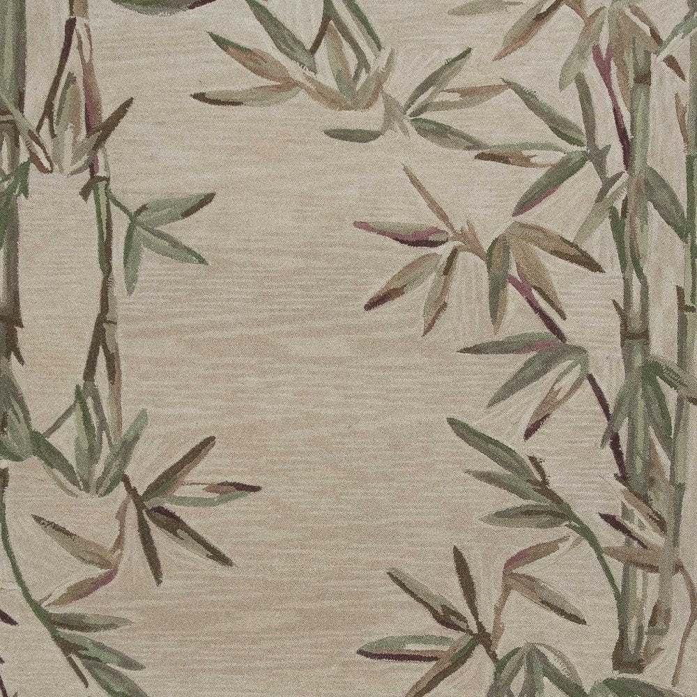 10' Ivory Green And Brown Wool Botanical Leaves Hand Tufted Runner Rug