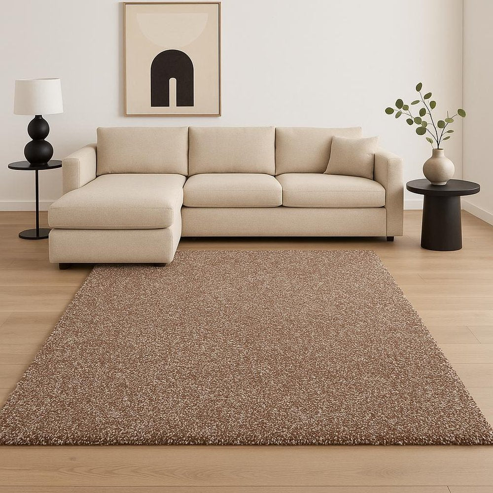 8' X 10' Beige And Brown Abstract Shag Hand Woven Area Rug